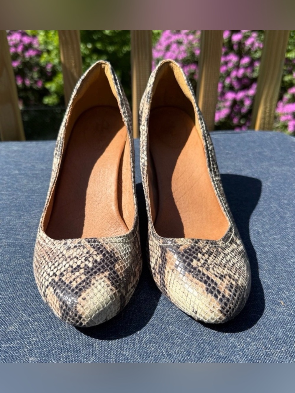 Clarks Chic Leather Snakeskin Wedge Heel Shoes Sz 10 Women’s - Picture 2 of 8